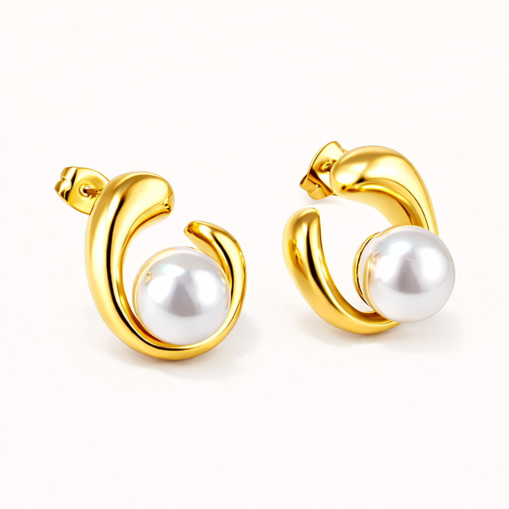 Aureline Pearl Curve Stud Earrings