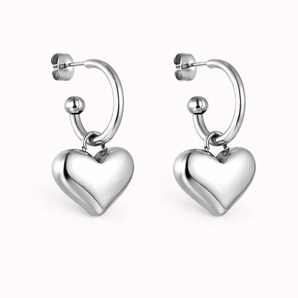 Elara Heart Drop Hoop Earrings
