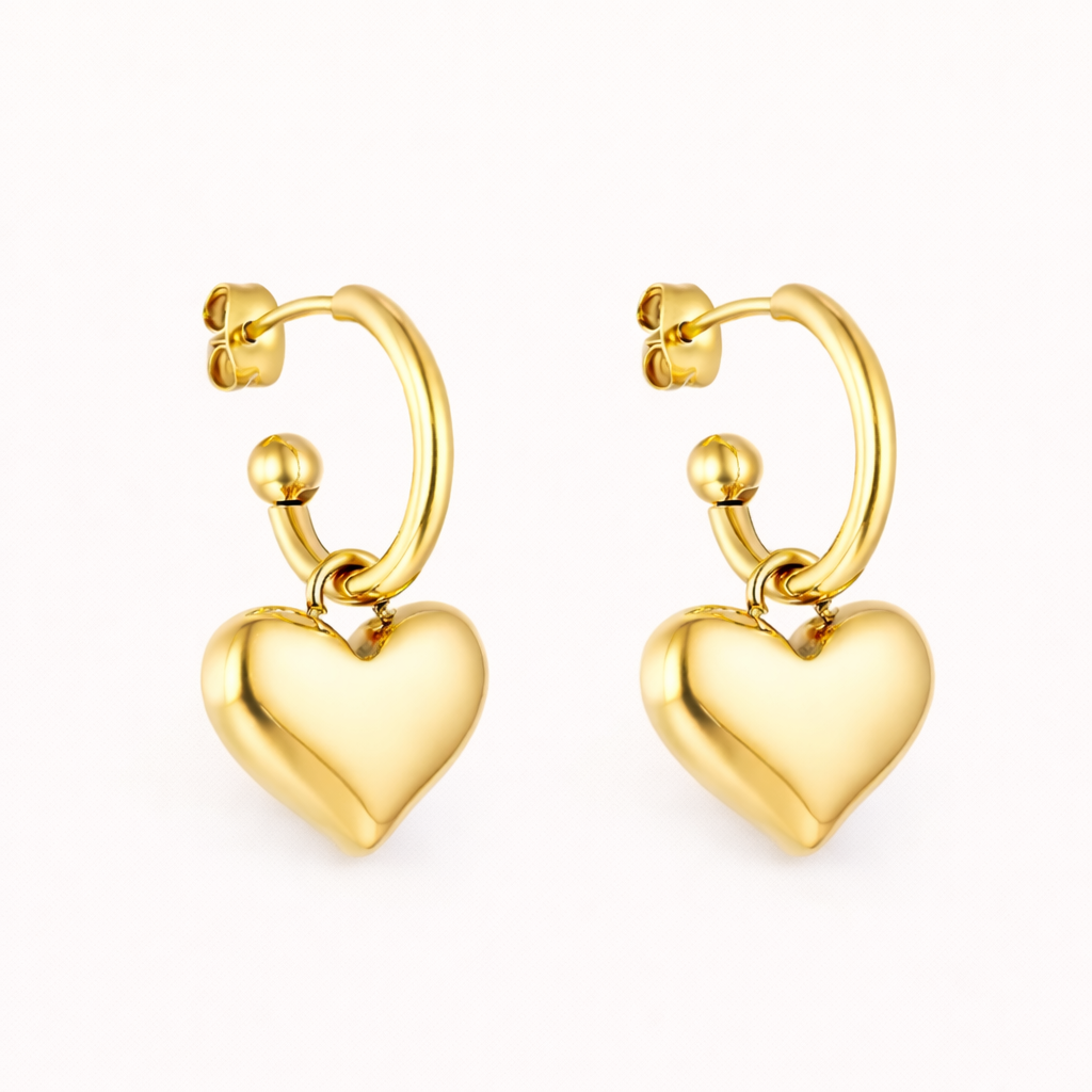 Elara Heart Drop Hoop Earrings